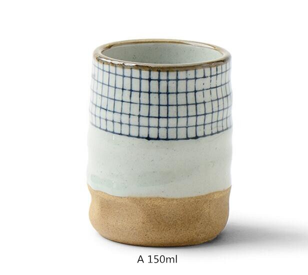 Ceramic soup cup coarse pottery hand painted lattice pattern teacup originality Coffee cup wine cups: A 150ml