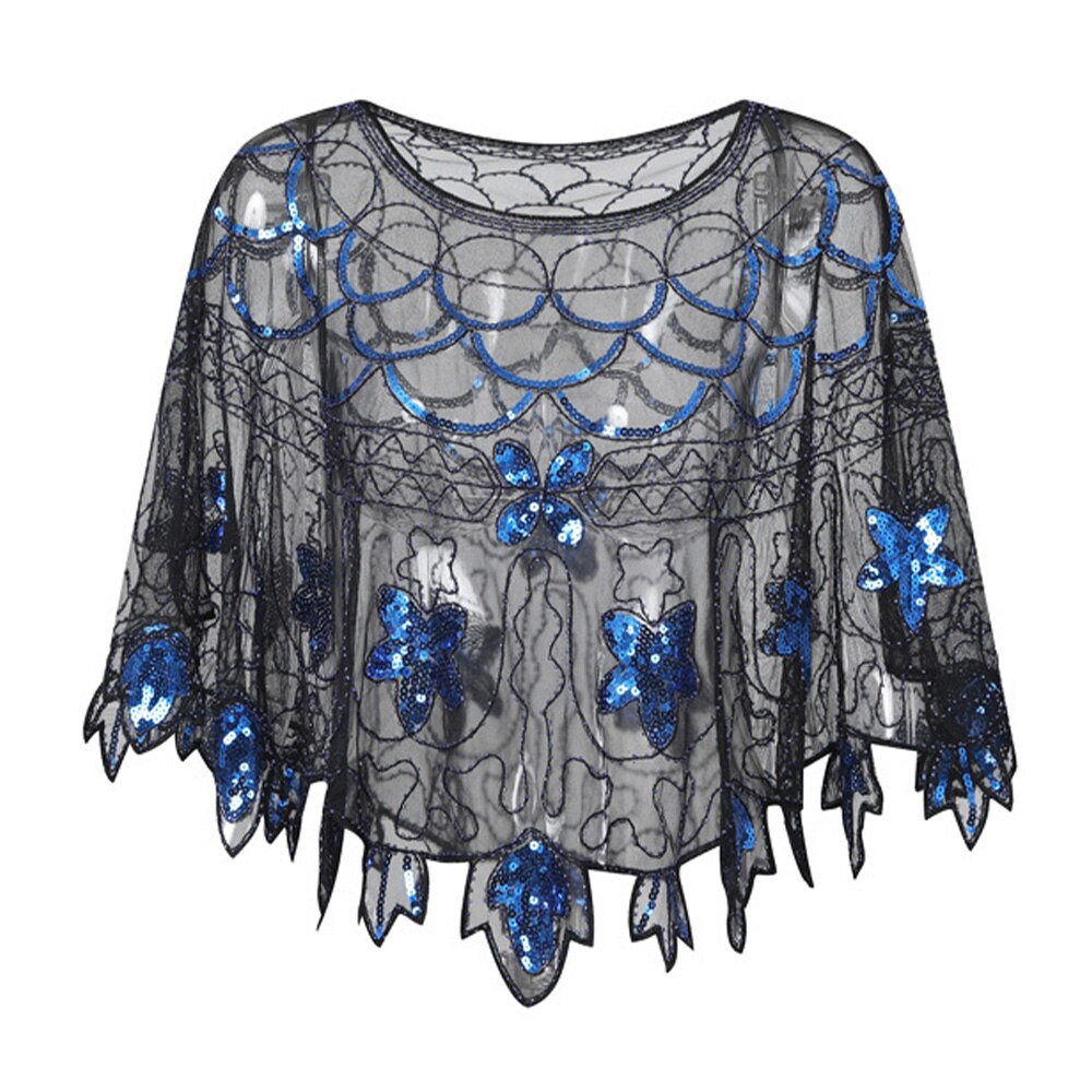Lady Sequin Luxury Shiny Party Cape Women Bling Bling Amazing Evening Shawl Celebrity Formal Event Accessory Black: Black RoyalBlue