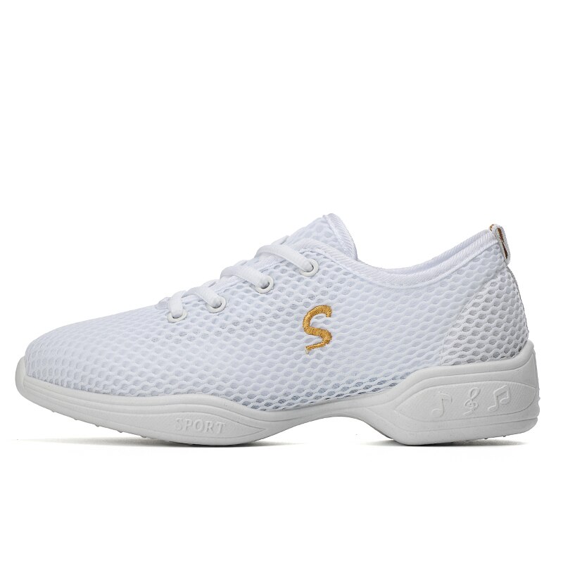 Lightweight Fitness Trainers Dancing Practice Shoes Cushioning Modern Jazz Dance Sneakers Women Breathable Mesh Lace Up: White / 39