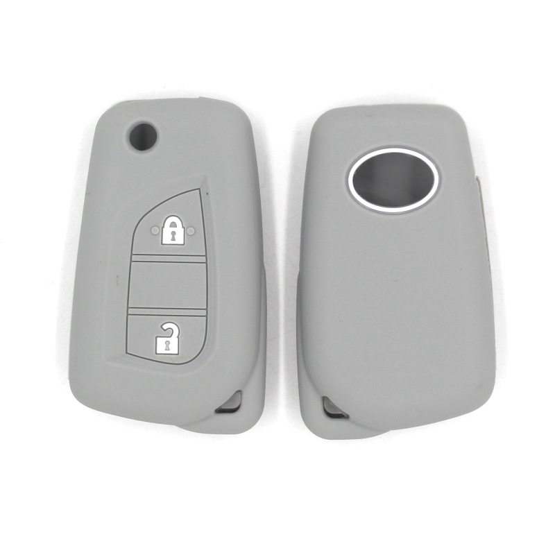 Silicone Rubber Car Key Cover Case Shell Set Protector Fob for Toyota Aygo Yaris Highlander Camry RAV4 2 Button Key Holder: Gray