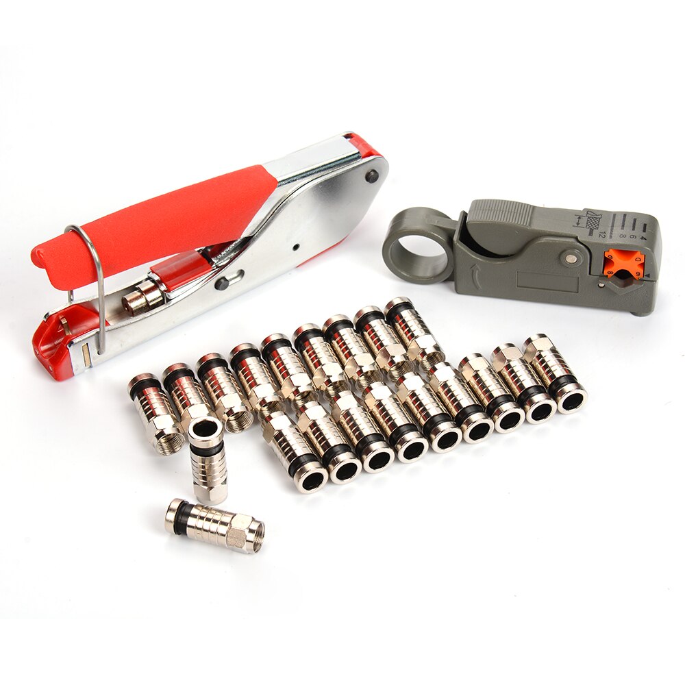 BNC Connector cable RG58 RG59 RG6 Crimping tool kit with crimping 10 compression fittings perfect for CCTV TESTER