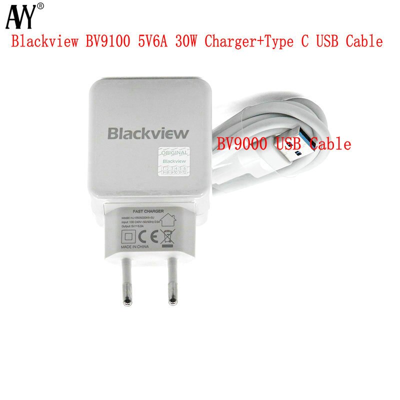 AVY per originale Blackview BV9100 P10000 Pro caricatore da viaggio con spina EU 5V6A 30W connettore caricabatterie rapido BV9000 tipo C cavo USB: Charger BV9000Cable