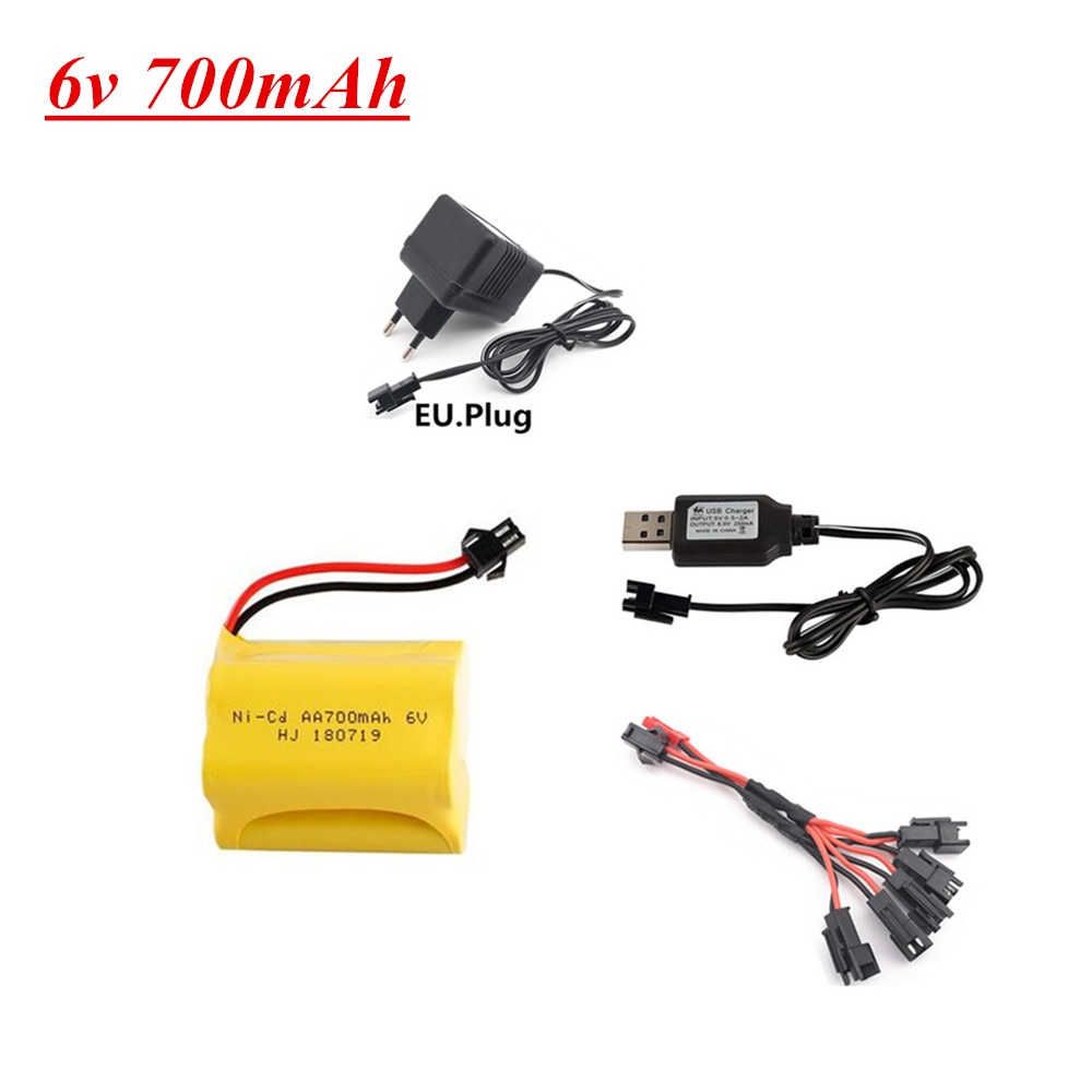 6V 700mAh NiCD Battery and USB Charger Set For RC Cars Robots Tanks Truck Gun Boats 6v Aa Battery Pack SM Plug