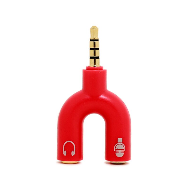 Hörlurskontakt konverter 3.5mm stereo splitter ljud till mikrofon & headset jack plug adapter 2 way u för mobiltelefon surfplatta: Röd