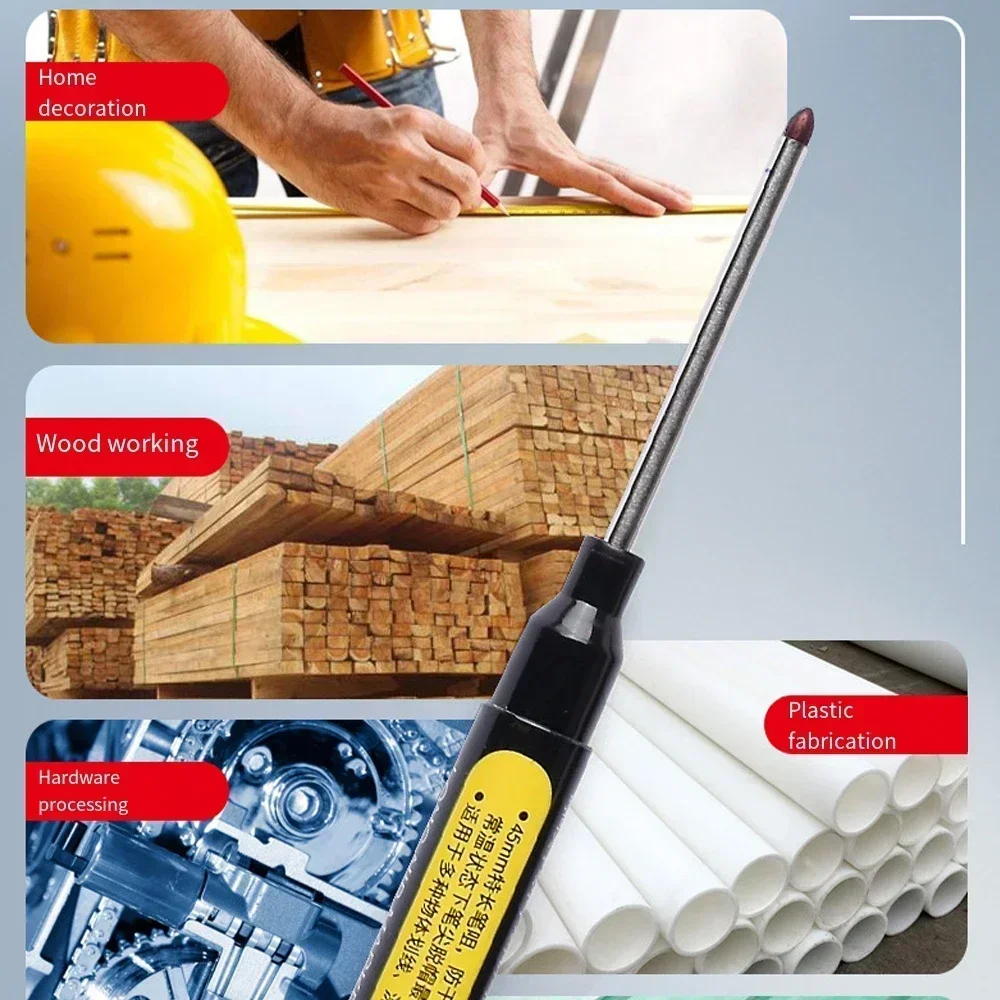 45mm dyphull-tusjpenner med lang spiss, snekkerpenn, svart/blått/rødt blekk, vanntett for måling av trebearbeidingsverktøy