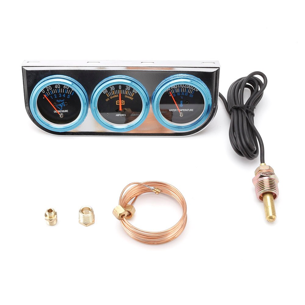 Triple gauge Kit Oil pressure Water temp gauge Chrome 2" 52MM 3 In 1 AMP meter Universa Car Meter