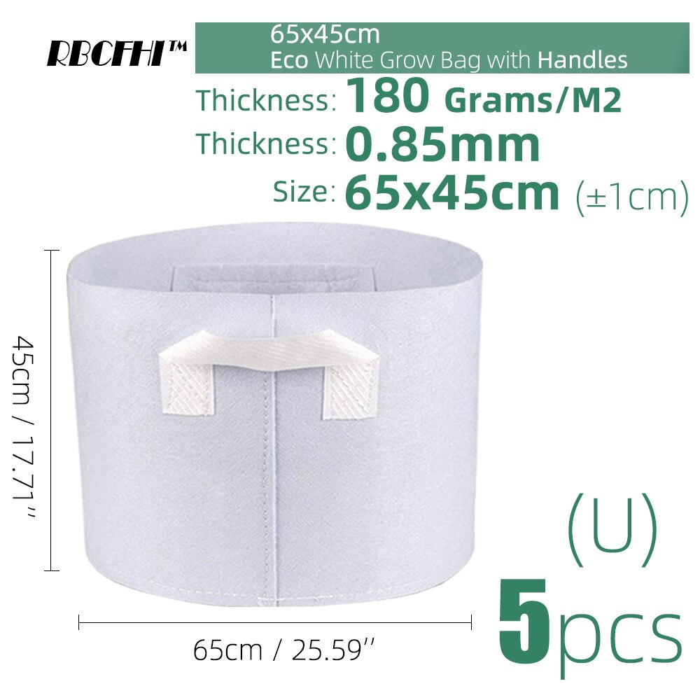 RBCFHI 24 tipos de bolsas de cultivo de tejido económico blanco aireación macetas no tejidas Control de raíces planta contenedor Bolsa plantación de jardín doméstico: 65x45cmx5pcs