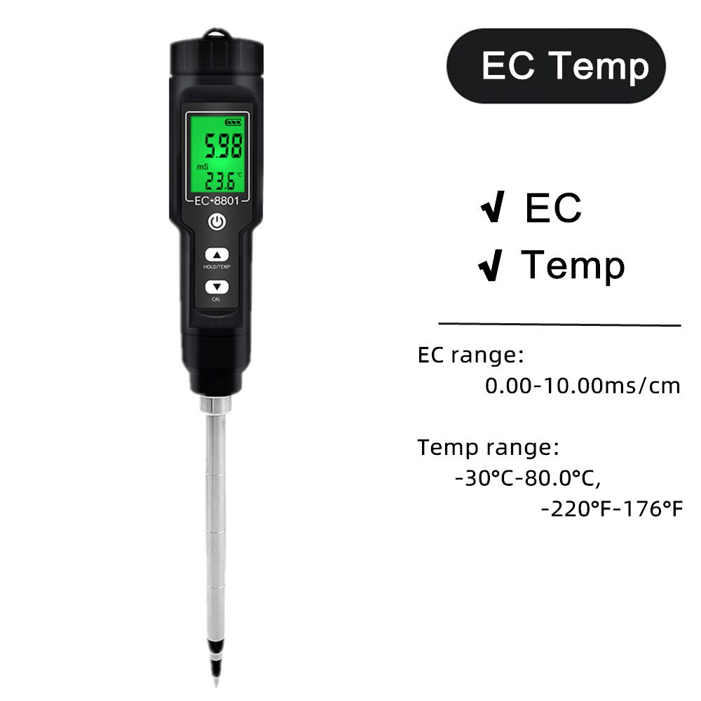 Medidor de Ph y humedad del suelo, medidor EC para el suelo, TDS CF, luz solar, humedad, jardín, Sensor de humedad del suelo opcional: EC Temp EC-8801