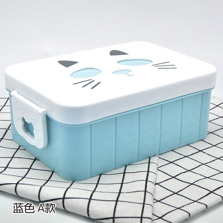 Plastic Cartoon Children's Lunch Box Student Sealed Lunch Box Microwave Oven Bento Lunch Box: Blue