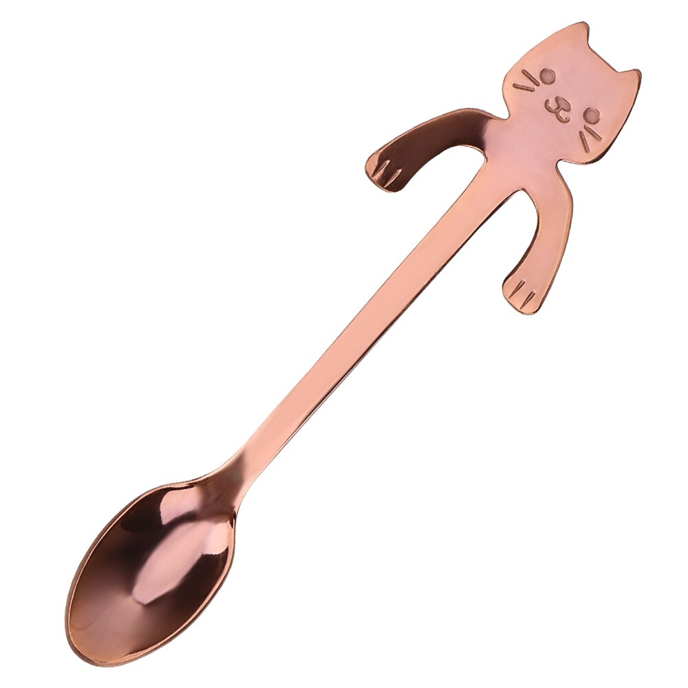 1Pc Rvs Mini Kat Kitten Lepels Voor Koffie Thee Dessert Drinken Mengen Milkshake Lepel Servies Set Keuken Benodigdheden: Rose Gold