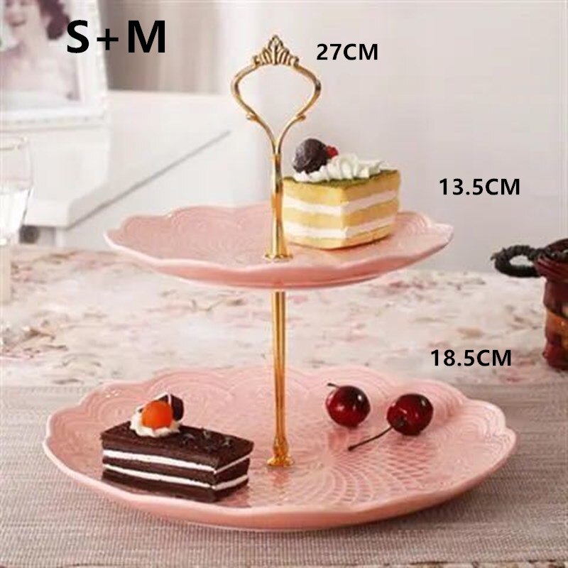 2 Tier Cake Stand Afternoon Tea Wedding Plates Party Tableware Bakeware Ceramic Plate Dessert Fruit Plate Decorating Tools: B  pink 1