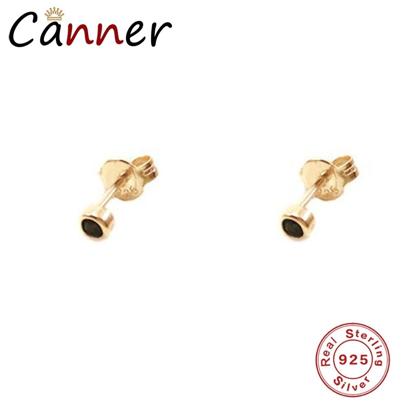 Boucles d'oreilles en argent sterling 925, petits boutons ronds noirs, bijoux d'oreilles très simples, pour étudiants