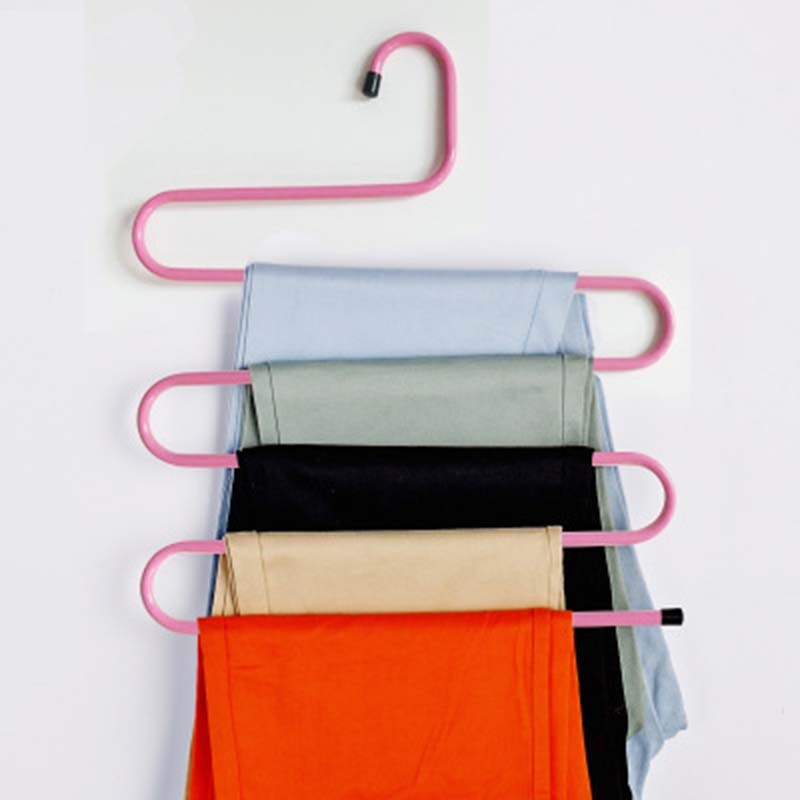 Doreen box 5 tier jernstativ s form bukser bøjle tøj garderobe opbevaring organisation tørring bøjle 1pc: Lyserød