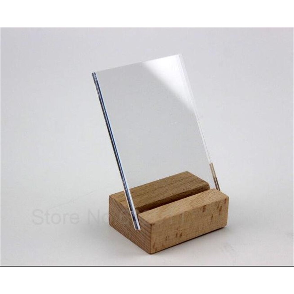 100*70mm Acrylic Sign Label Picture Photo Frame Wooden Sign Display Wood Table Name Card Display Stand Price Tag Lable Holder