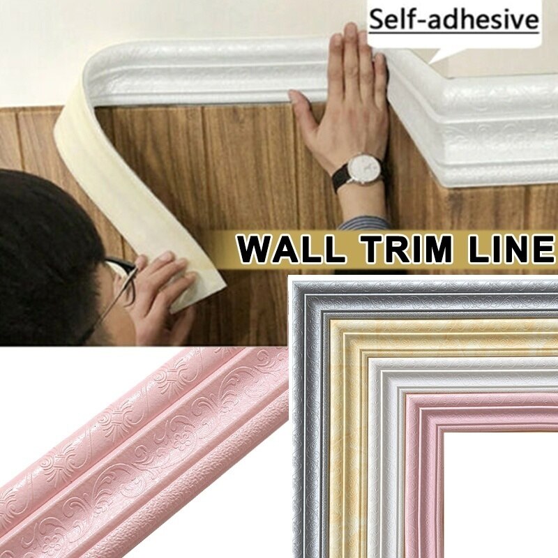 3D Zelfklevende Strip Wanddecoratie Schuim Frame Strip Met Lijm Taille Lijn Behang Waterdicht Plint Muur Sticker