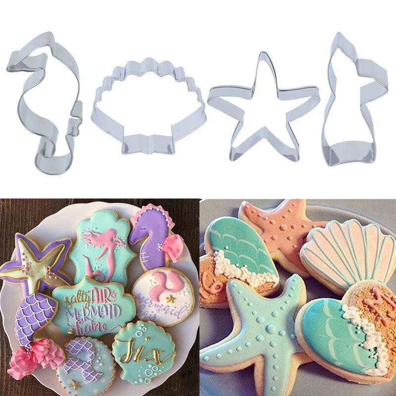 Stainless Steel Cookie Cutter Biscuits Shell Starfish Hippocampus Cookie Stamps Bakeware Biscuit Mold Mermaid Party Baking Tool