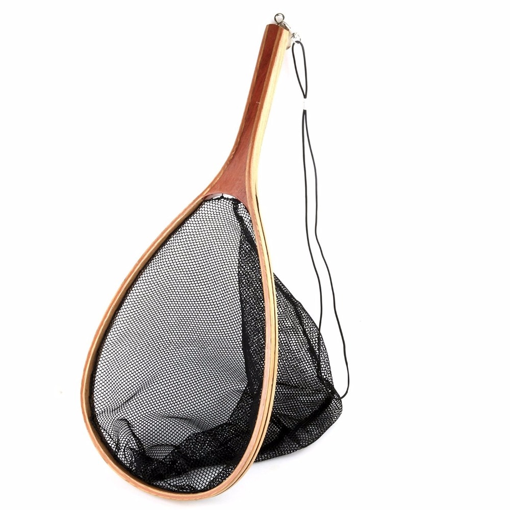 Fly Fishing net wooden handle 23.8 inches fishing net length Landing Soft Rubber Mesh Trout Catch Release Fishing Net