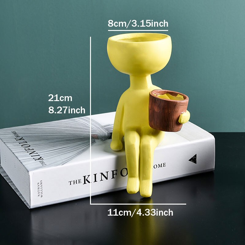 Humanoid Ceramic Flower Pot Character Sitting Posture Sculpture Vase Desktop Flower Arrangement Container Couple Ornaments: J