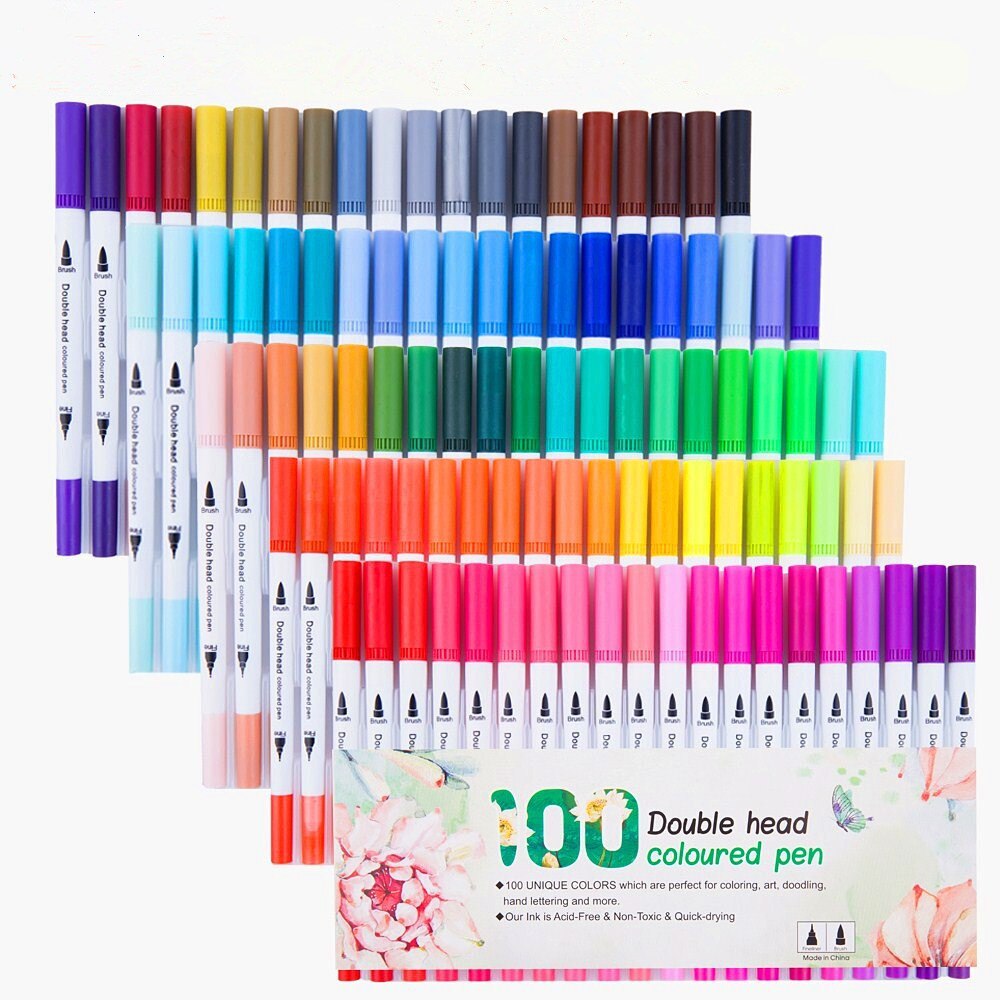 24/36/48/60/80/100 Colors FineLiner Drawing Painting Watercolor Art Marker Pens Dual Tip Brush Pen set School Supplies tool