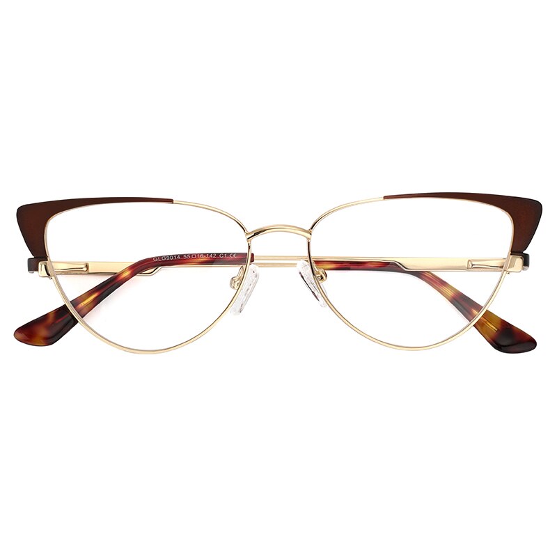 Gafas redondas con de ojo de gato para mujer, anteojos femeninos con montura sin tornillos, de estilo Vintage, a la: Marrón oscuro