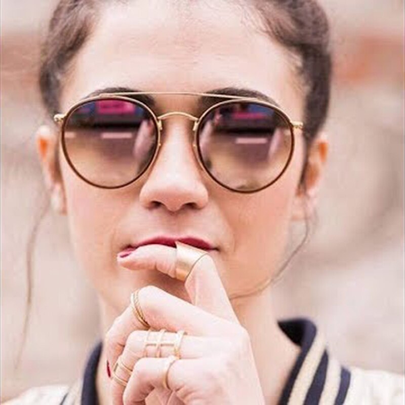 vintage round double bridge sunglasses men women 51mm glass mirror or plastic lens polarized brand style UV400