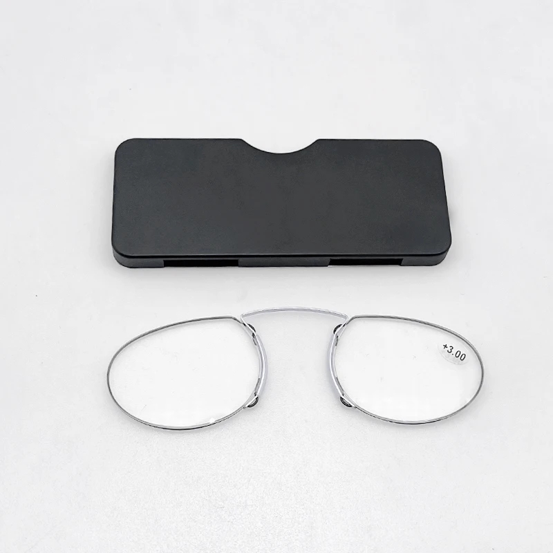2024 Titanium Mini Leesbril Clip Neus Ronde Optische Bril Met Doos Portemonnee Draagbare Recept Brillen Graden 1 Tot 3: Black / +200