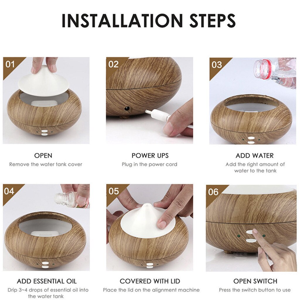 40# 300ml Wood Grain Humidifier Led Ultrasonic Aroma Diffuser Air Aromatherapy Essential Oil Diffuser With 7 Colors Led Light