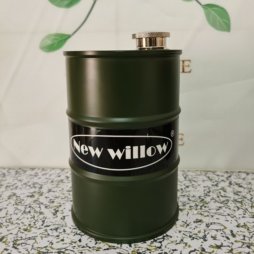 Kleine Kolf 24 Ounce Verdikte 304 Rvs Heupfles Olie Drum Vorm Body Draagbare Outdoor Wijn Fles Olie Vat jug: army green