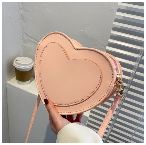 Bolso de hombro pequeño de de lujo para mujer, bandolera de piel sintética con forma de corazón, bolso de mano de noche: Rosa