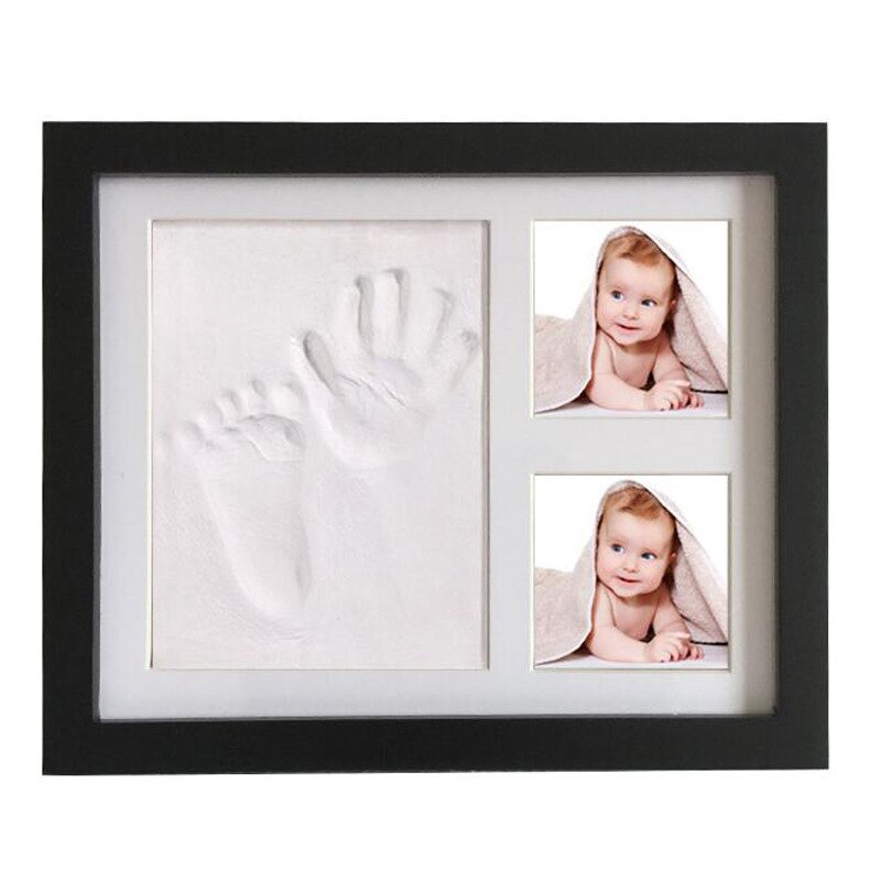 Diy plast fotoramme til babyhånd og fodaftryk plasticine baby souvenirrammer baby babygenstande til nyfødte håndskimmel: Sort