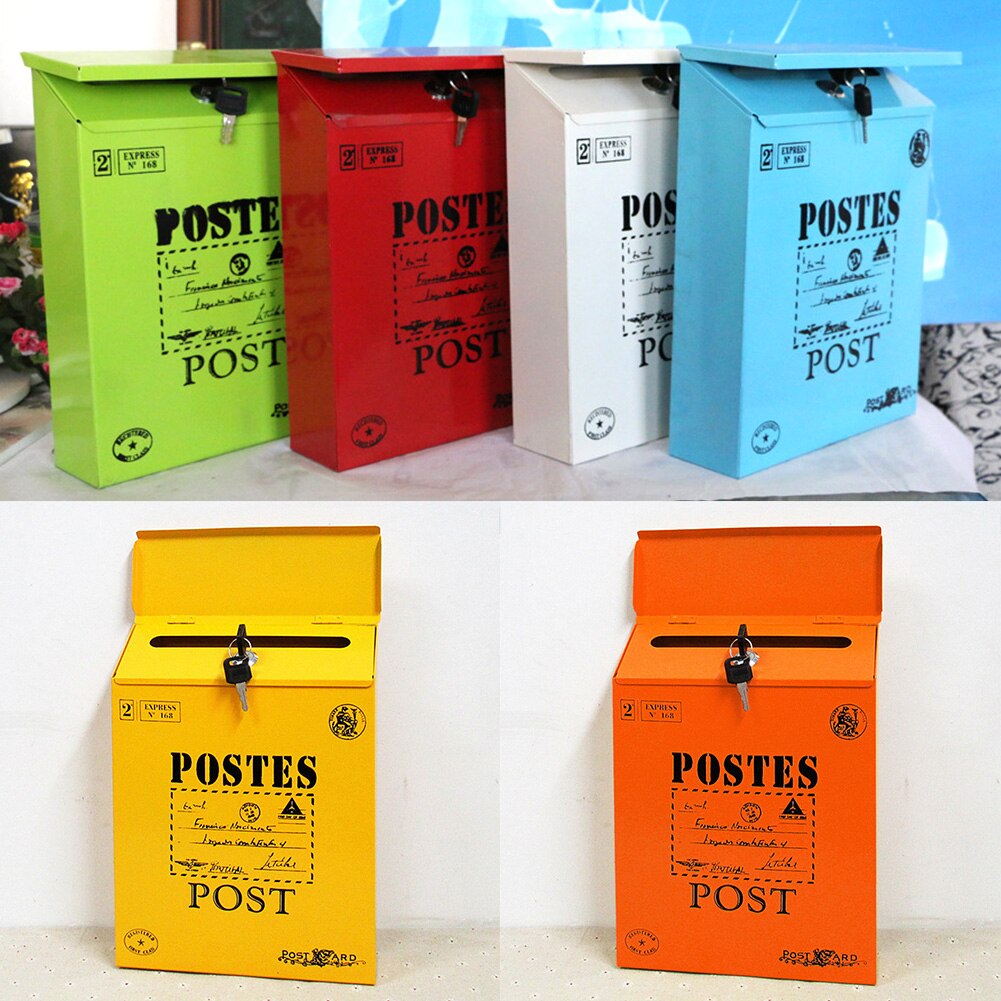 Boligindretning maling vintage brevkasse ornamenter farverige med lås vægbeslag avis holdbar postkasse jern posthave