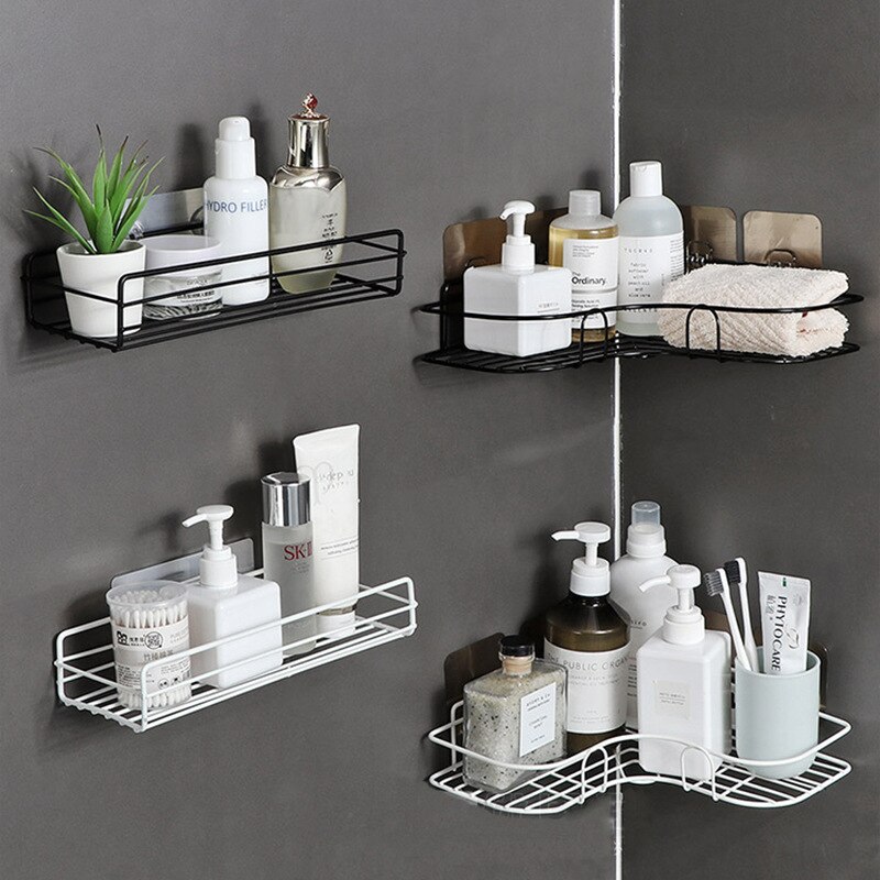 Estante de hierro para baño, soporte de pared para almacenamiento de champú, sin perforaciones, para cocina y ducha