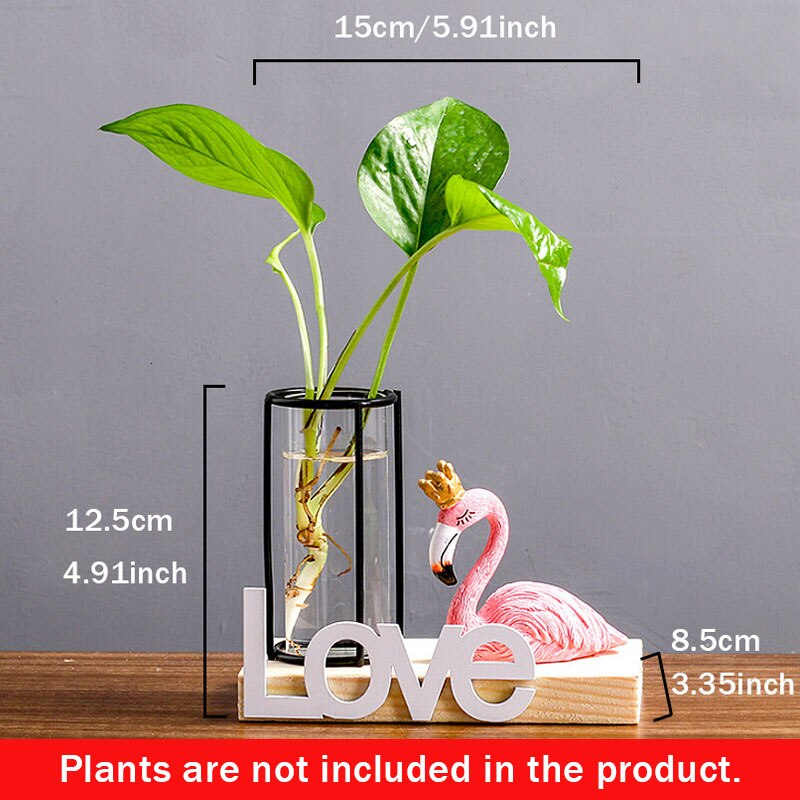 Glas hydroponisk växtvas hem vardagsrum transparent blomsterarrangemang behållare kontor skrivbord harts flamingo dekoration: B