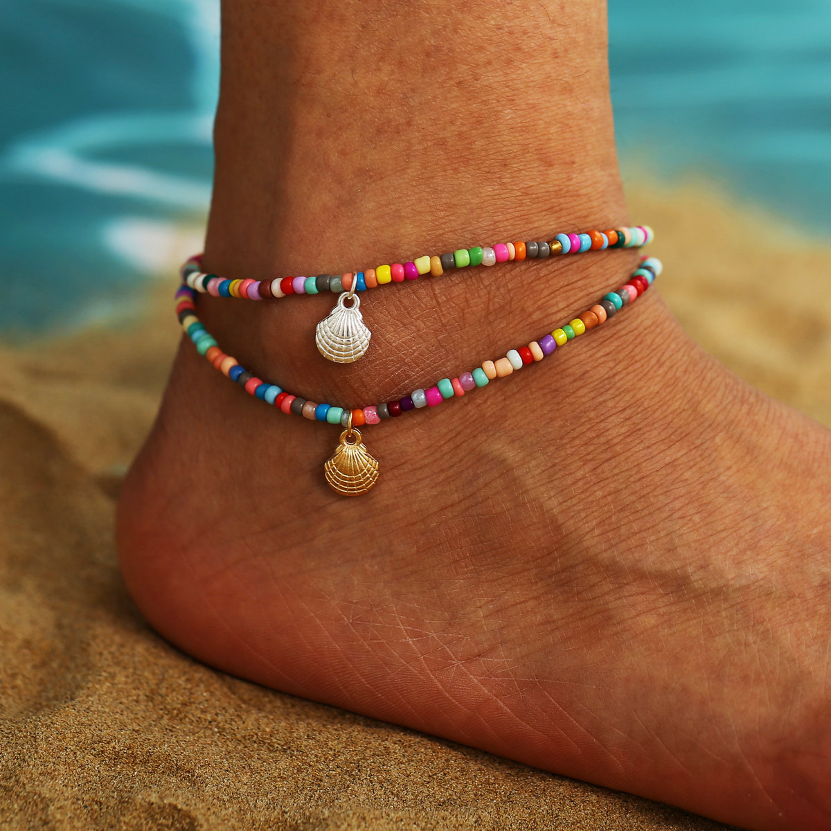 Bohemia Mixed Color Evil Eye Anklet For Women Summer Ocean Beach Beaded Ankle Bracelet Foot Leg Chain Jewelry