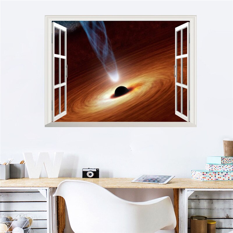 3d Window Outspace Wall Decal Wall Sticker Space Planet Boy Room Black Hole Home Decor Art Poster