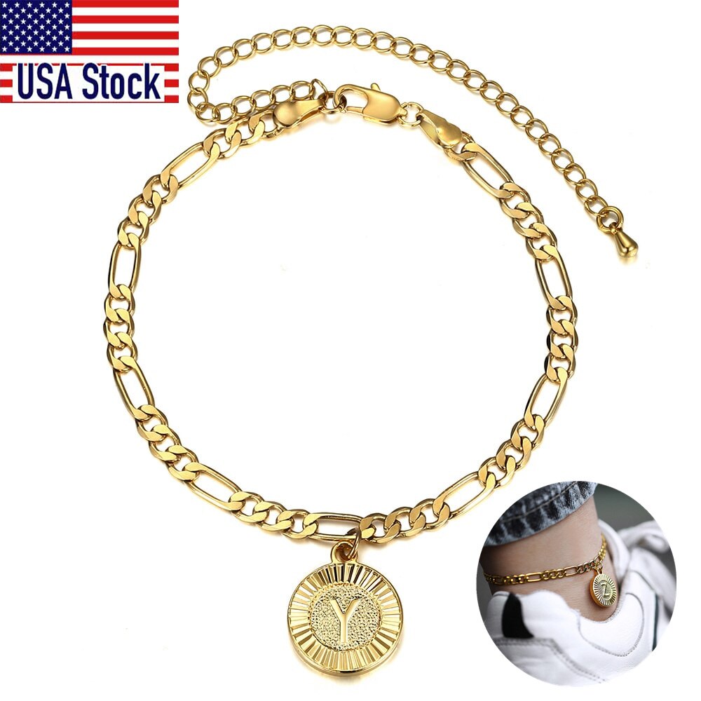 Beginletter Hanger Enkelband Rvs Figaro Chain Been Armbanden Vrouwen Meisjes Mode-sieraden Uit De Vs KA11