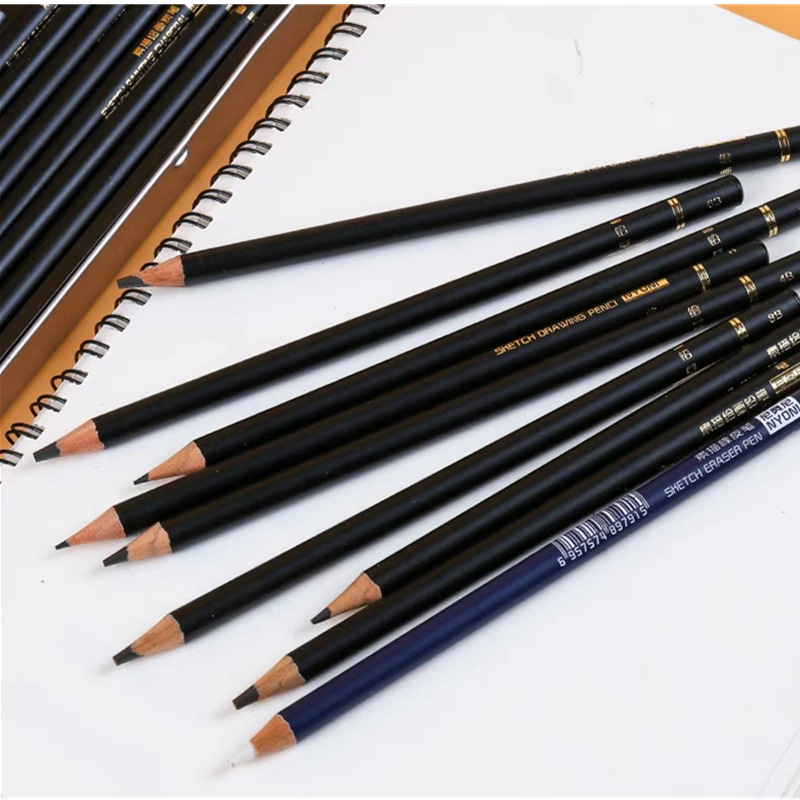 Charcoal Pencil Sketch Set Sketching Pencils Wood Painting Pencil Earser Knife Stationery Supplies School Students