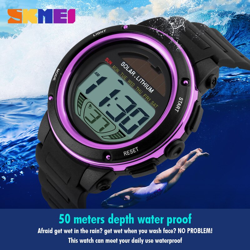 SKMEI Horloge zonne-energie Mannen Elektronische Sport Horloges Multifunctionele Outdoor Waterbestendig Digitale Horloges