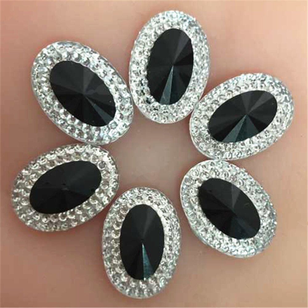 40 pcs 13*18mm Oval Resin Rhinestones Crystal Flat terug Sieraden Decoratie: Black