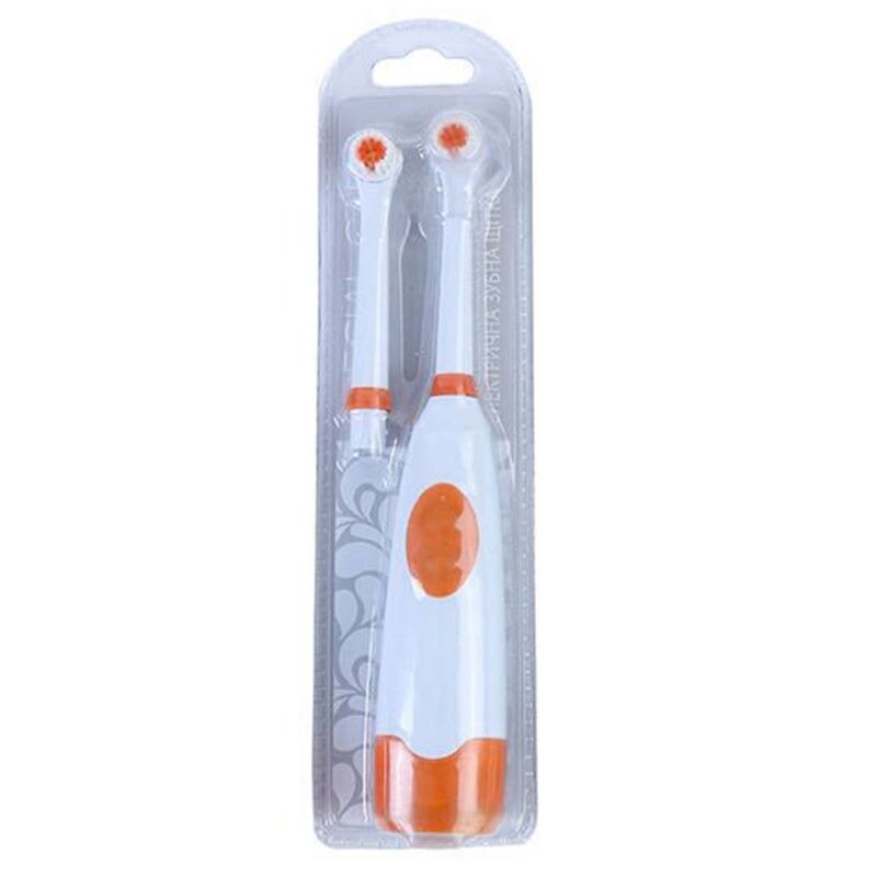 Rotary Automatic Oral Hygiene Electric Toothbrush Heads Set Battery Operated: Orange