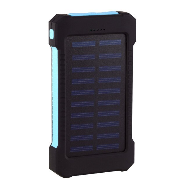 Solar Power Bank Waterdichte 30000Mah Solar Charger 2 Usb-poorten Externe Lader Powerbank Voor Xiaomi Smartphone Met Led Licht: Blue