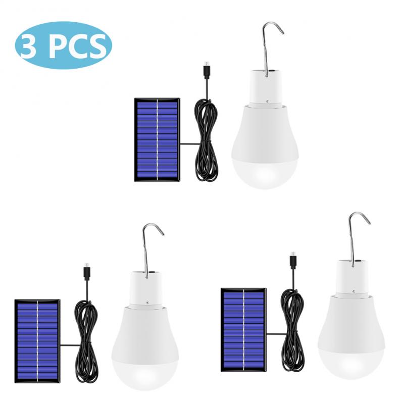 LED Solar Pendant Light Outdoor Solar Light Bulbs With Cable Garden Yard Solar Shed Lights Camping Tent Lamp Indoor Solar Lamps: 3 PCS