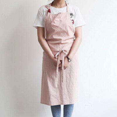 Aprons Simple Washed Cotton Korean Style Uniform Unisex Adult Aprons for Woman Men's Male Lady's Kitchen Cooking Pinafores: Pink