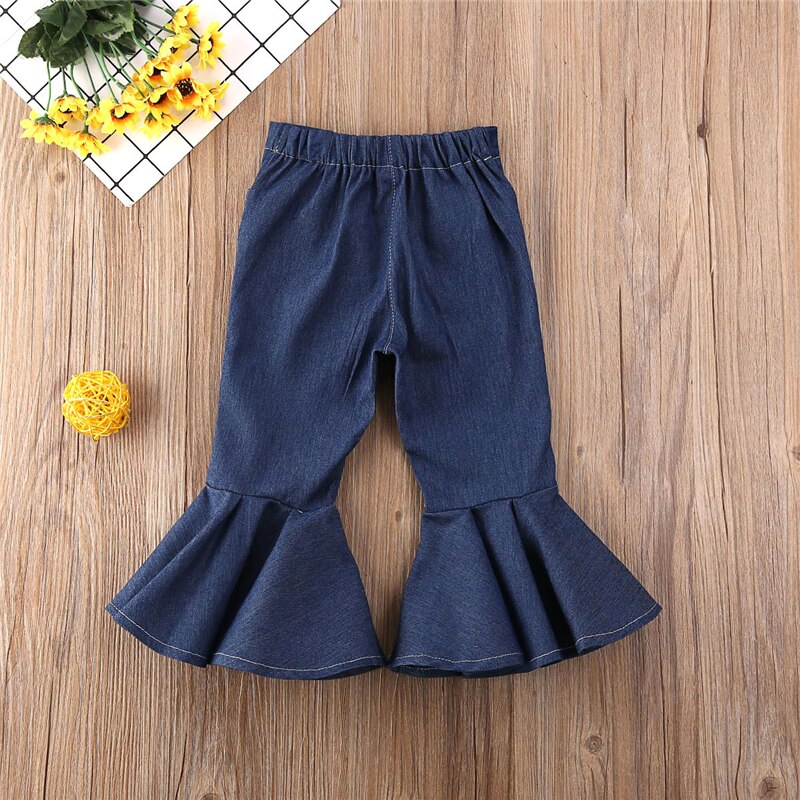 Toddler Baby Girl Blue Jeans Buttons Skinny Flared Jeans Kids Stretchy Denim Bell-Bottoms Long Trousers Baby Casual Clothing
