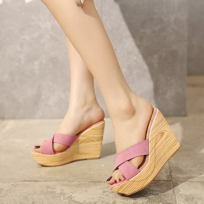 Sandalias con plataforma de banda cruzada, Sandalias con cuña para mujer, chanclas de playa, zapatos de cuero de ante de verano, Sandalias de mujer Sildes