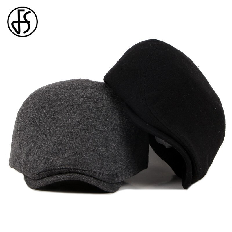 Gorro de boina FS para hombre y mujer, gorro de algodón negro de otoño e invierno, gorro plano de hiedra ajustable para hombre y mujer, Boina de punto liso para caballero