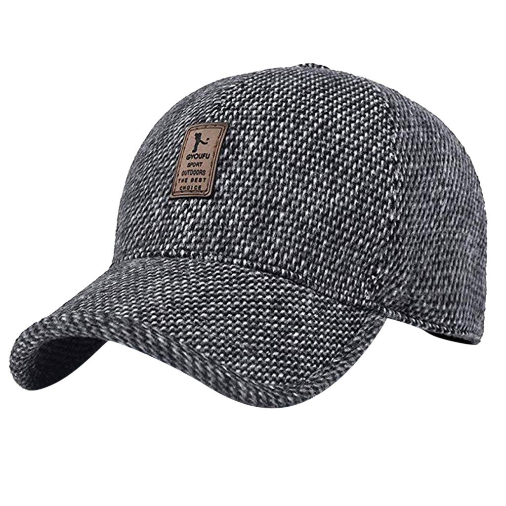Orejeras para el invierno para hombre, gorra de béisbol de algodón, adecuada para correr al aire libre, visera de sol, Color sólido, ajustable: Gris