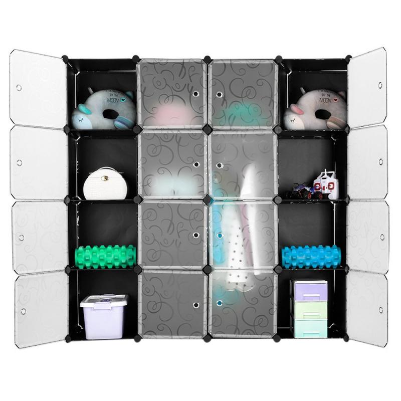Armoire en plastique à 4 couches à 16 compartiments (1 Rail à vêtements) multifonction anti-poussière étanche à l'humidité armoire Portable étagère de rangement HWC