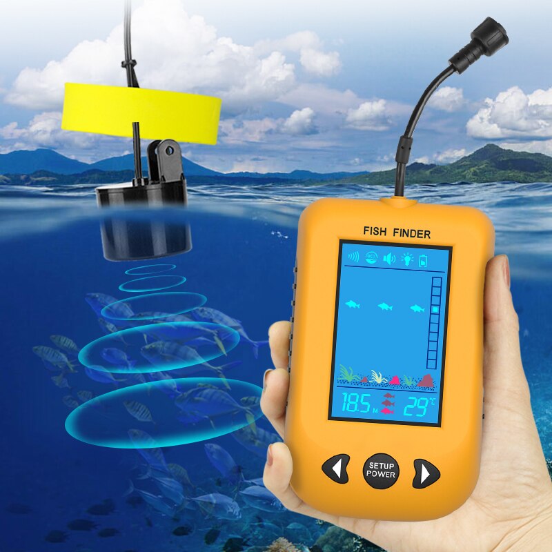 Erchang Portable Fish Finder Water Depth Temperature Echo Sounder Wired Sonar Sensor Transducer Fish Finders