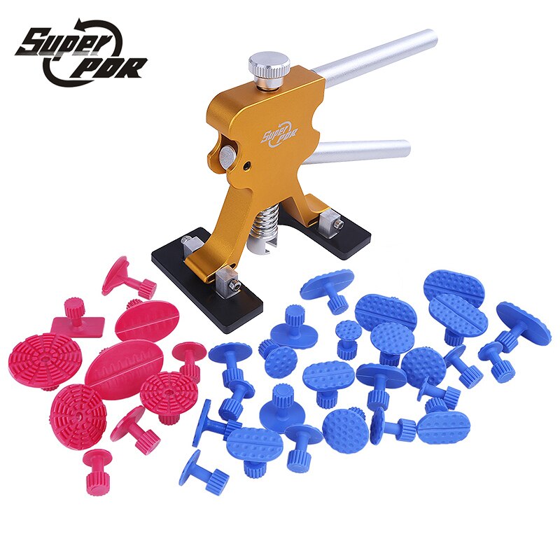 Super PDR Tools Paintless Dent Repair Tools Dent Removal PDR Tool Kit Dent Puller Tabs Hand Tool Set 25 blue 10 red glue tabs: Gold